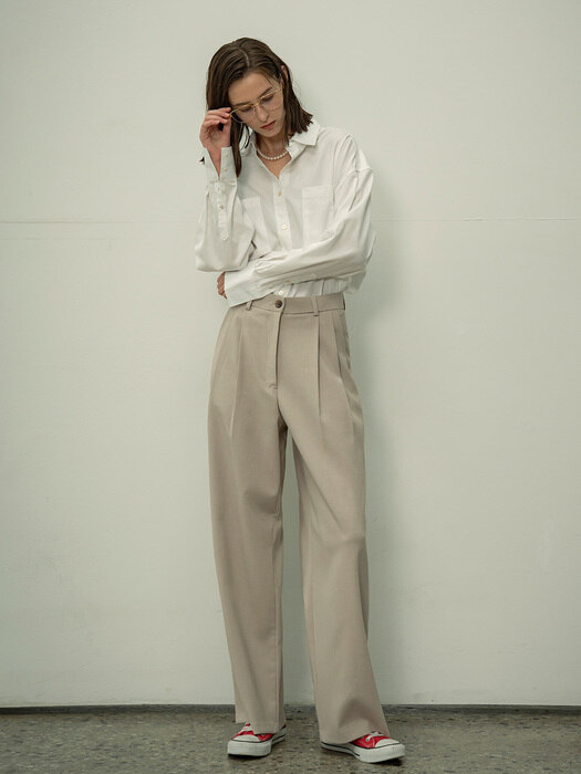 SIPT7052 muse two tuck wide slacks_Beige