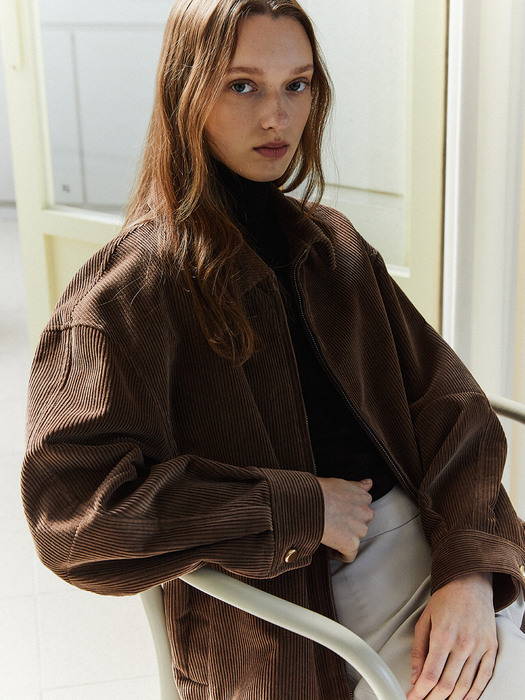 Oversized Corduroy Jacket_Brown