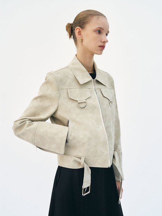 Cropped Vegan leather jacket (Oatmeal)