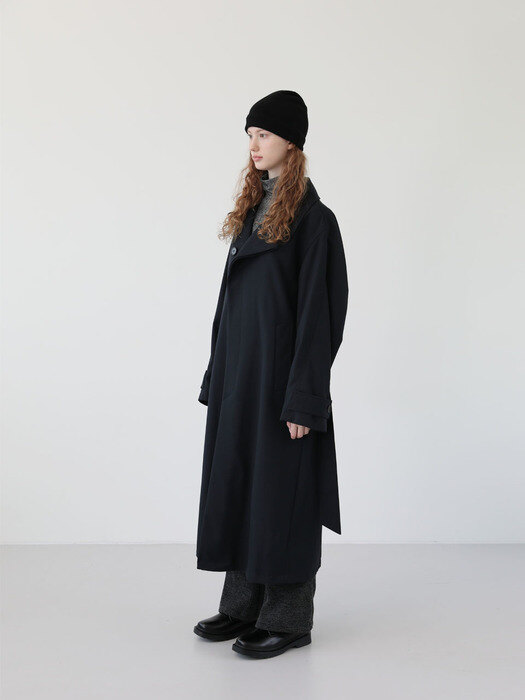 Sleeve curved wool trench coat - navy