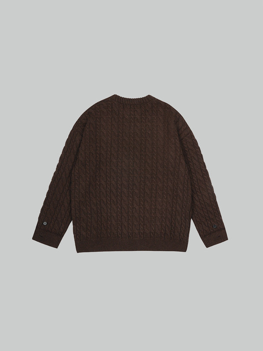 CABLE KNIT PULLOVER _ BROWN