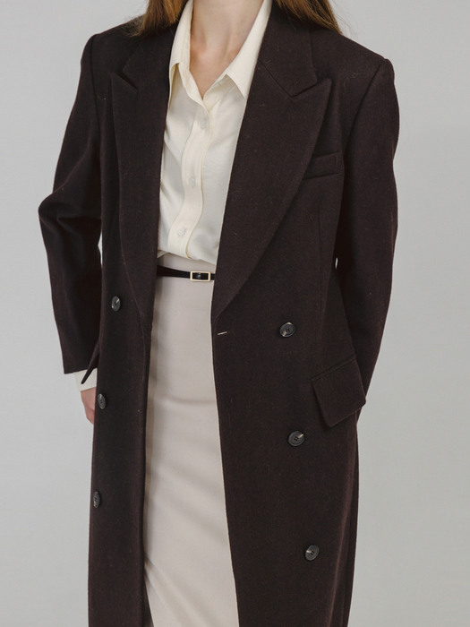 MAXI DOUBLE WOOL BELTED COAT (DARK CHOCOLATE)