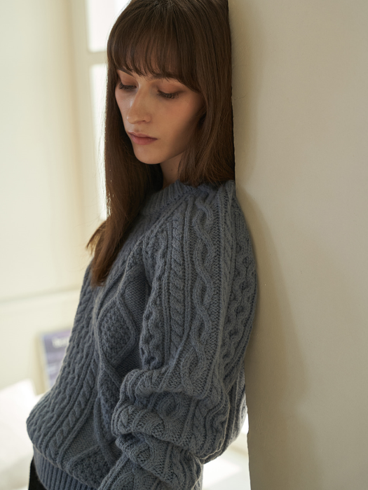 Wool Blend Cable Knit (Powder Blue)