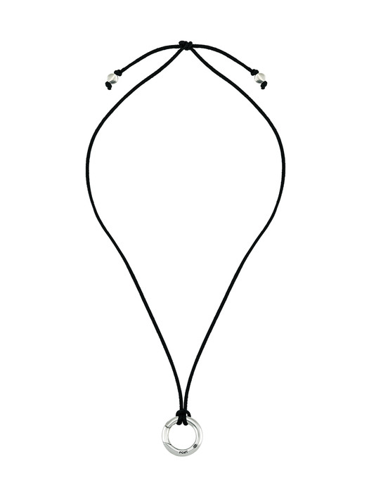 Silver Open Type Circle Pendant Black Strap Necklace