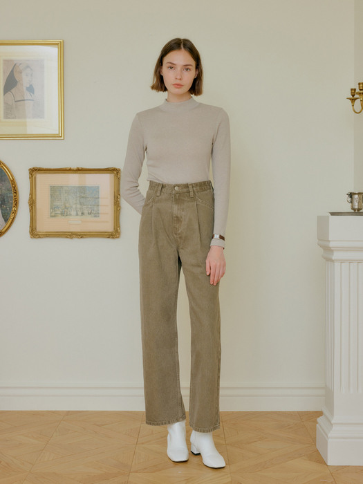 TUCKED COTTON PANTS_BROWN