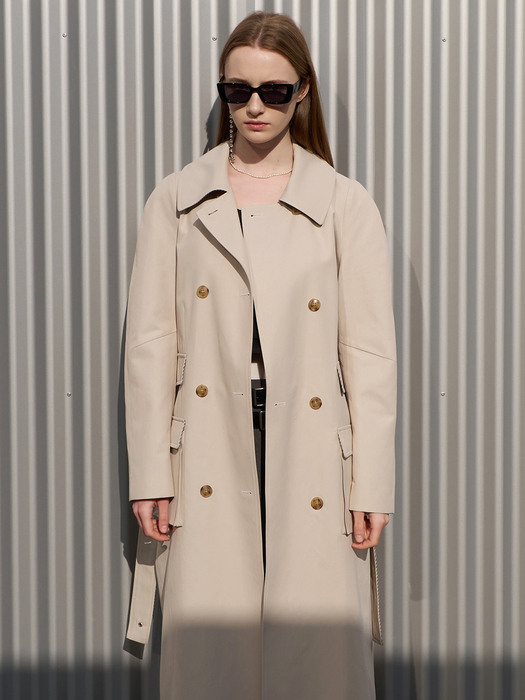 23 Spring_ Cream Double-Breasted Trench Coat