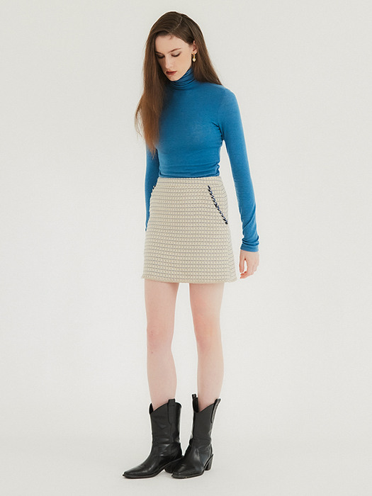 Bulgaria virgin wool A-line tweed skirt / Cream