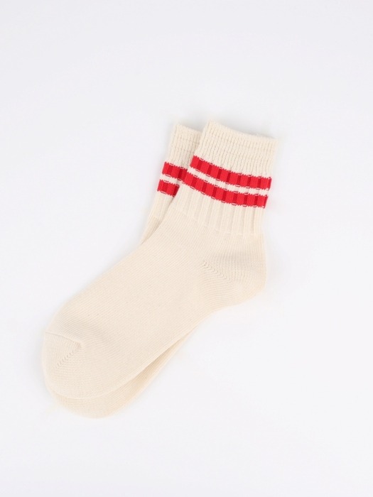 Heavy Weight Quarter Socks - Raw White (Red)