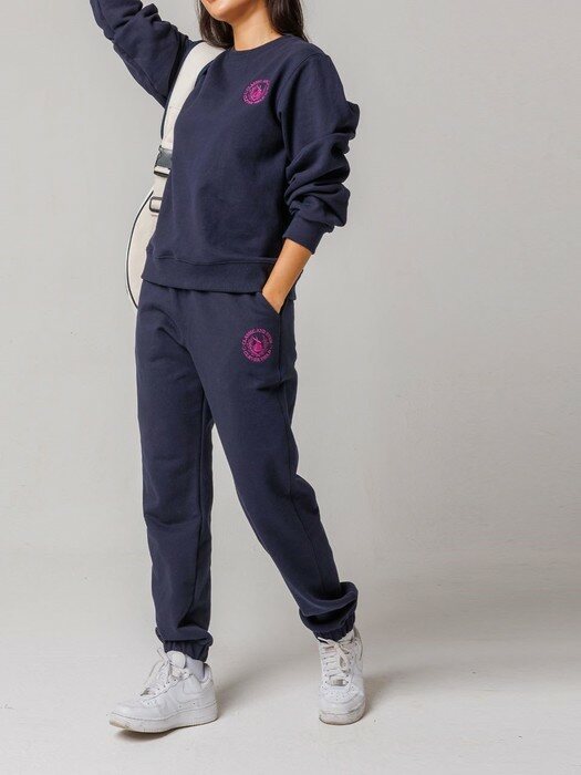 Classic Clever Emblem Embroidered Track Pants Woman_Navy