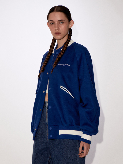 RR BOUCLE EMBROIDERY VARSITY JACKET - BLUE