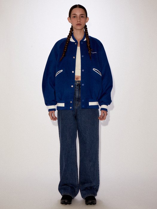 RR BOUCLE EMBROIDERY VARSITY JACKET - BLUE