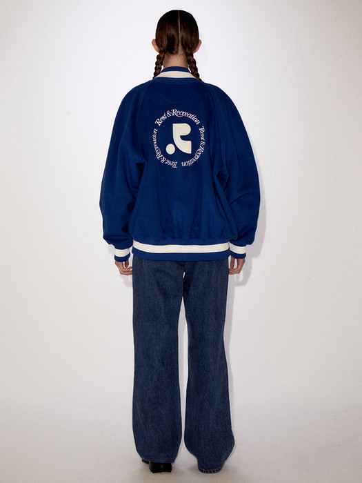 RR BOUCLE EMBROIDERY VARSITY JACKET - BLUE