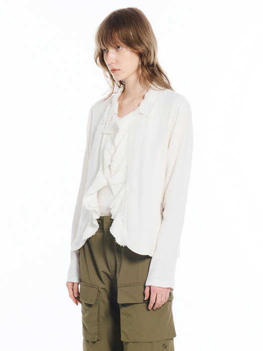 DOUBLE FRILL COLLAR SHIRT / IVORY