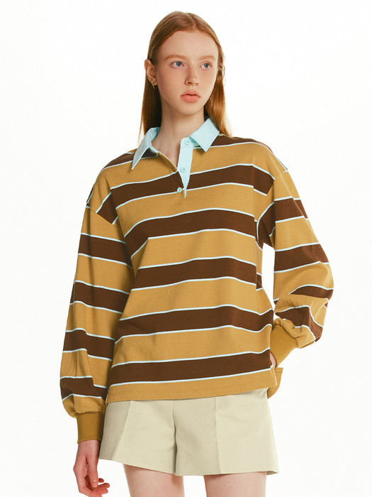 KINGS CROSS Stripe collar sweatshirt (Brown&Camel/Gray&Pink)