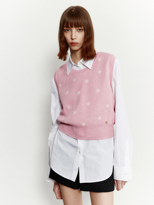 Camellia knit vest 001 Pink