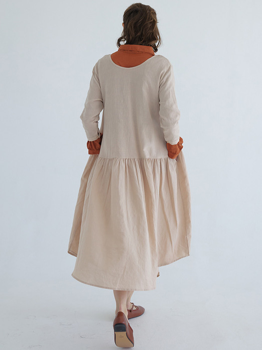 french shirring gathered dress-3color(beige)