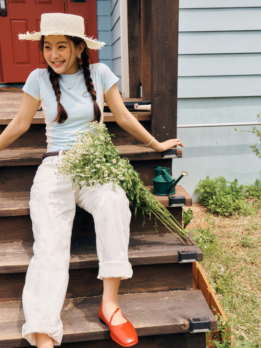 [EXCLUSIVE] DAISY STRAIGHT FLOWER DENIM PANTS / WHITE