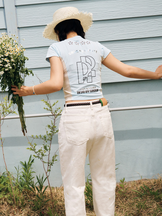 [EXCLUSIVE] DAISY STRAIGHT FLOWER DENIM PANTS / WHITE