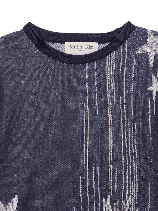 MILKY WAY JACQUARD KNIT TOP IN NAVY