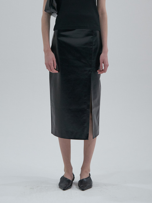 Metalic Leather Skirts_Black