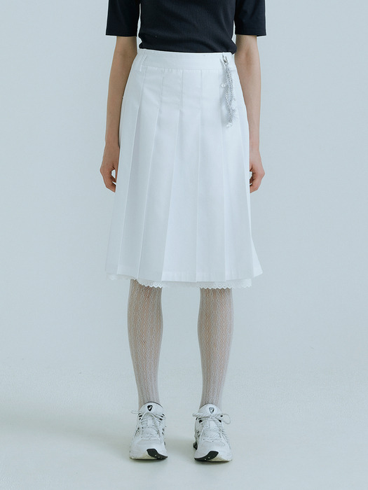 23SS_Double Belt Loops Midi Skirt (White)