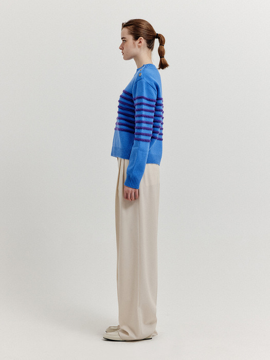 XTRIPE Stripe 4 Buttons Knit Top - Blue