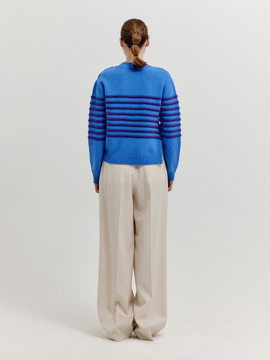 XTRIPE Stripe 4 Buttons Knit Top - Blue