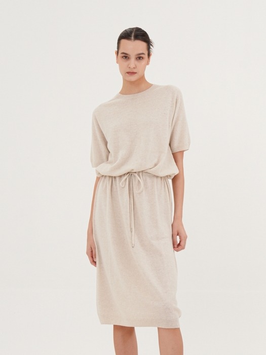 Cashmere Waist String Knit Dress _Grey