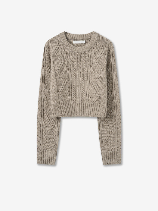 wool cable crop knit_beige