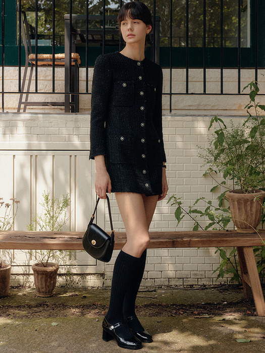 블랙 라일리 트리밍 트위드 드레스 / BLACK RILEY TRIMMED TWEED DRESS