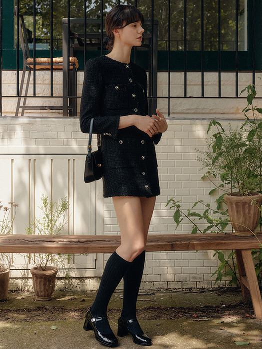 블랙 라일리 트리밍 트위드 드레스 / BLACK RILEY TRIMMED TWEED DRESS