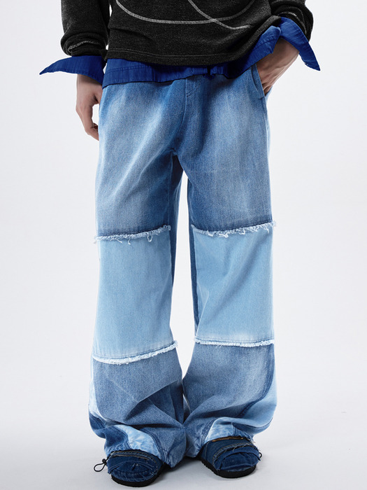 INCISION WIDE DENIM PANTS - LIGHT DENIM