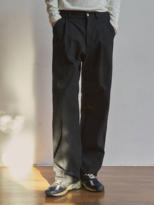 Semi-Wide One-Tuck Denim Pants(3col)
