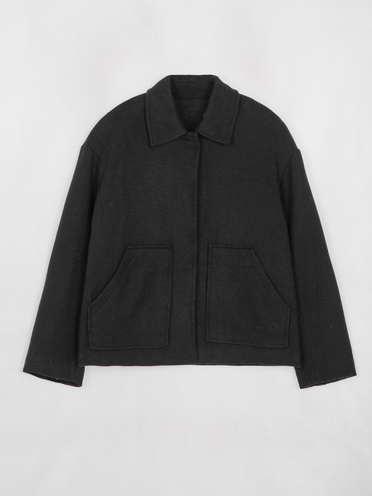 Wool Button Short Jacket Black