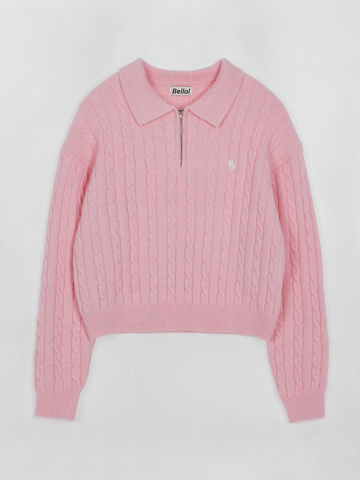 Cozy Twisted Half Zip-up Knit  Pink
