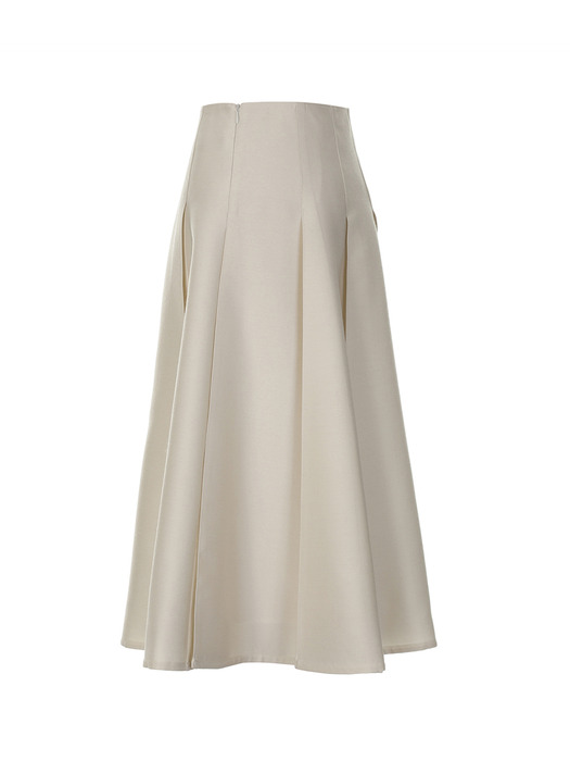 Silk Blend Wool Pleated Skirt- Ivory