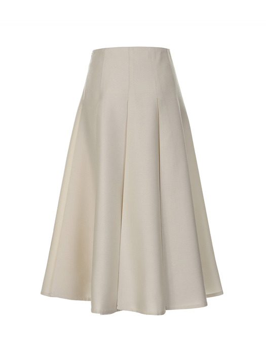 Silk Blend Wool Pleated Skirt- Ivory