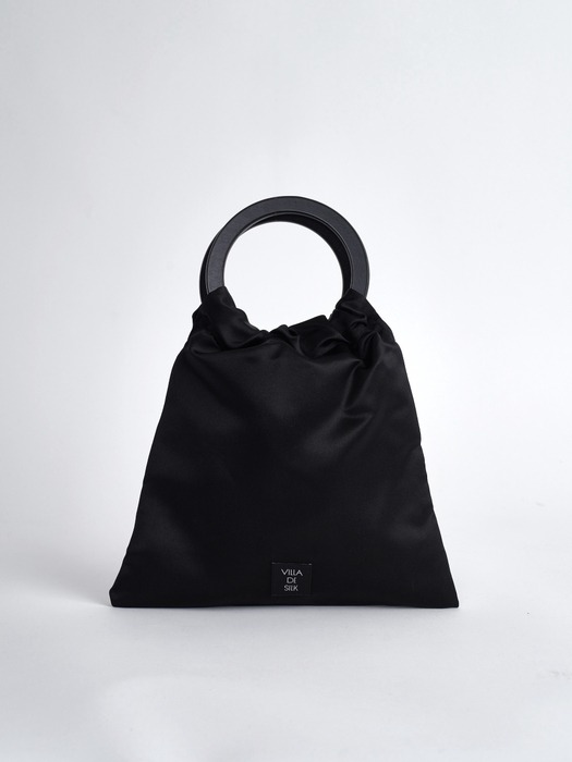 Wood handle silk tote bag