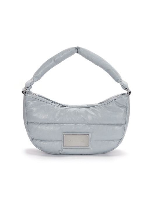 FAUX LEATHER HALF MOON MIDDLE PADDING BAG IN SKY
