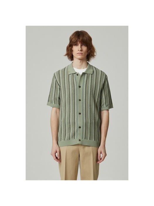 multi-stripe knitted shirt (short-sleeved)_CWWAM24402MIX