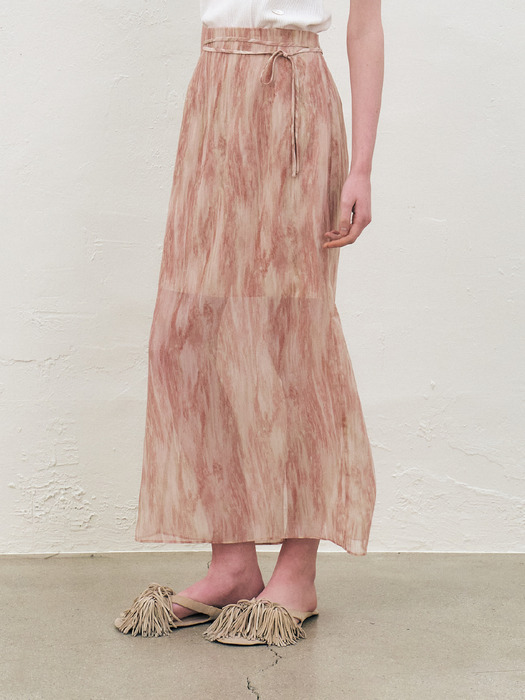Printed Chiffon Layer Skirt, Pink