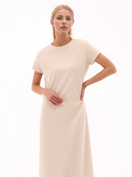 Sweat Half Sleeve Long Dress _2 Color