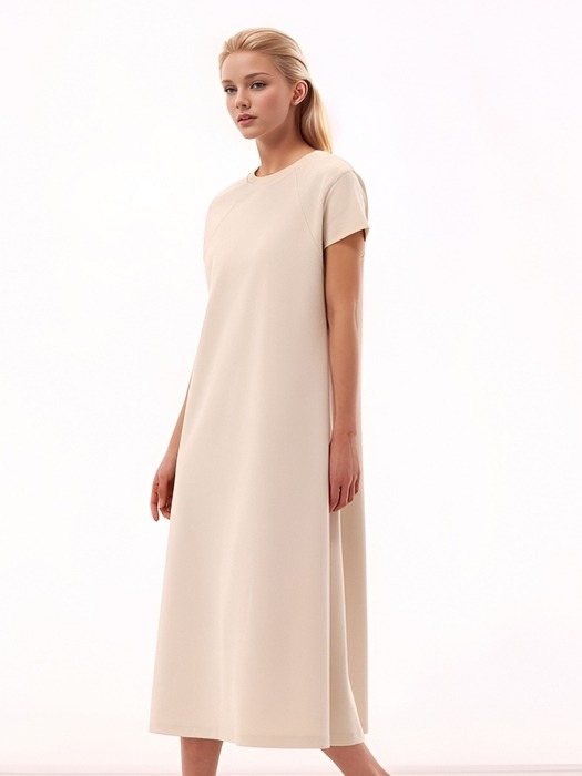 Sweat Half Sleeve Long Dress _2 Color