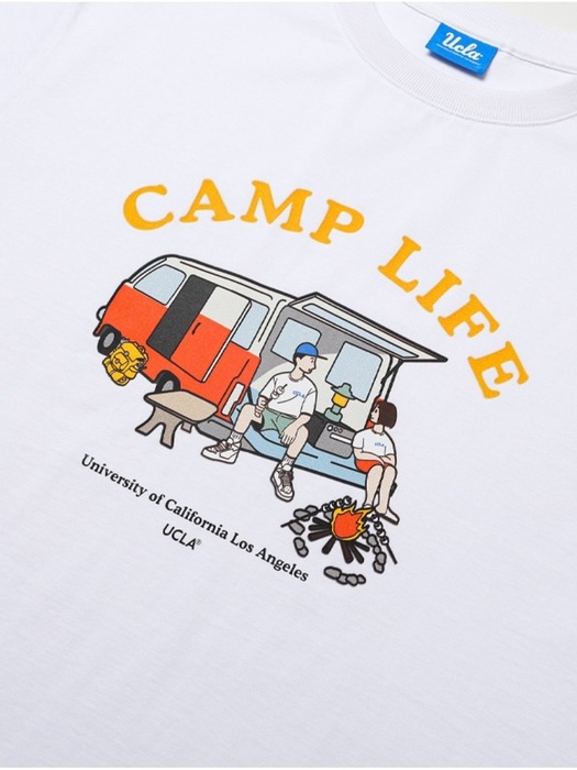 남녀공용 캠핑 일러스트 반소매 티셔츠[WHITE](UA5ST82_31)
