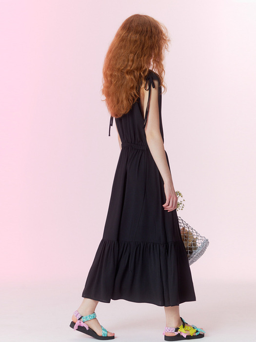 Summer pleated maxi dress_Black