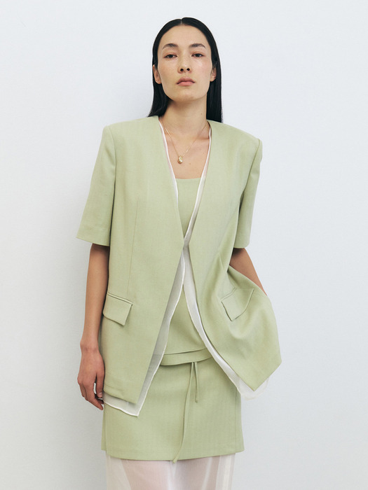 LINEN BLENDED LAYERED SHEER JACKET [3COLORS]