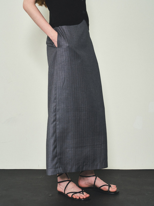 Pin Stripe Long Skirts_CTS606(Grey)