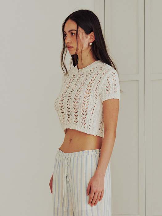 Sheer Crop Knit Top (IVORY)