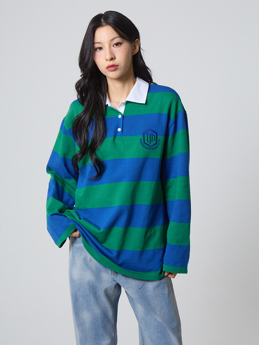 스트라이프 럭비 카라 셔츠 블루_Stripe Rugby Collar Shirt Blue