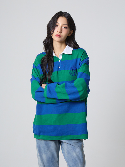 스트라이프 럭비 카라 셔츠 블루_Stripe Rugby Collar Shirt Blue